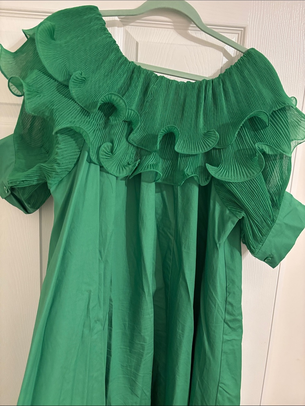 Green Ruffle Off-Shoulder Dress - Picture 4 of 7